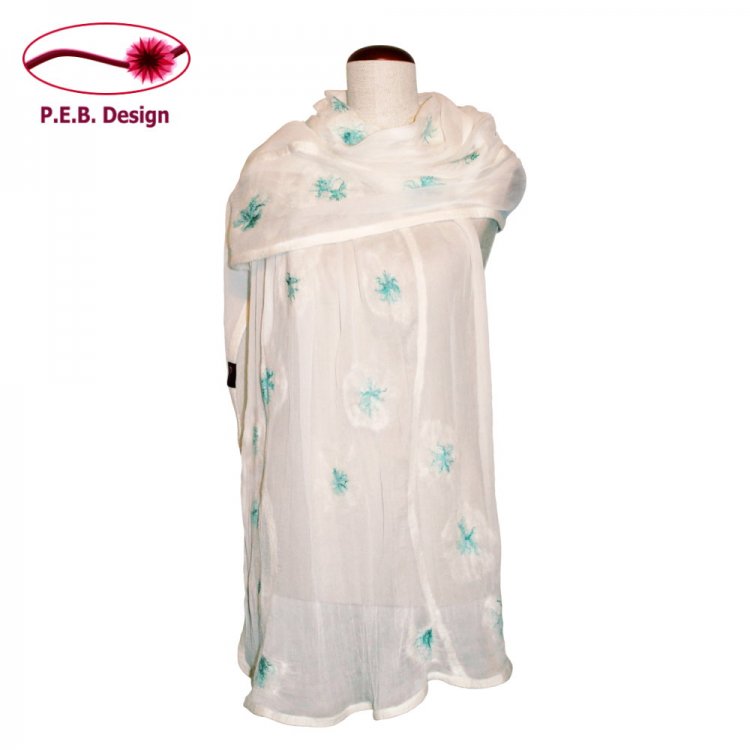 Silk Stole Flower Tendrils Natural White - Click Image to Close
