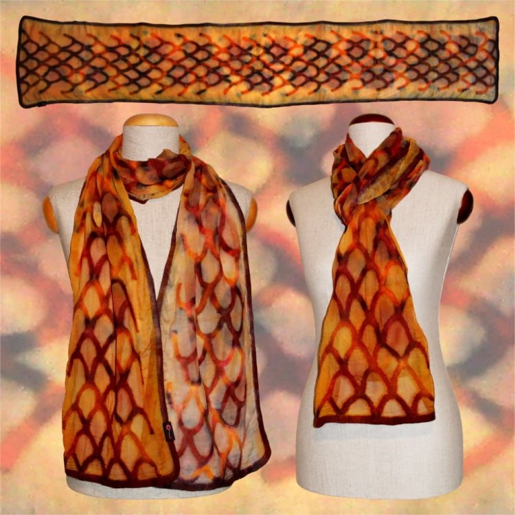 Silk Scarf Snake Skin Orange-Brown - Click Image to Close