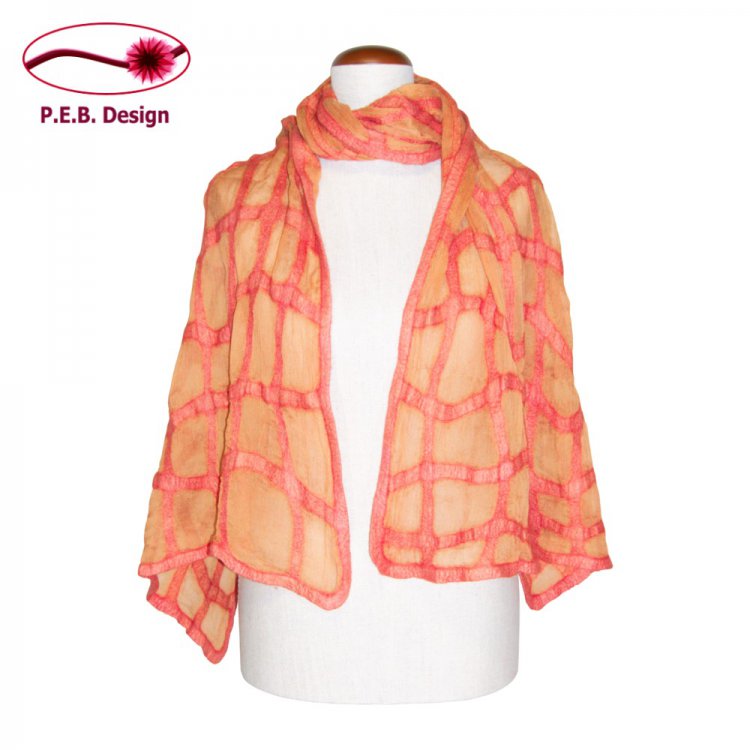 Silk Stole Wavy Grate Salmon-coloured - Click Image to Close