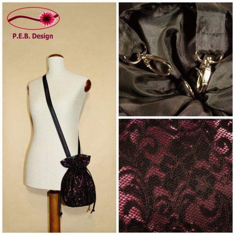 Pompadour Bag Lace Bordeaux-Black - Click Image to Close