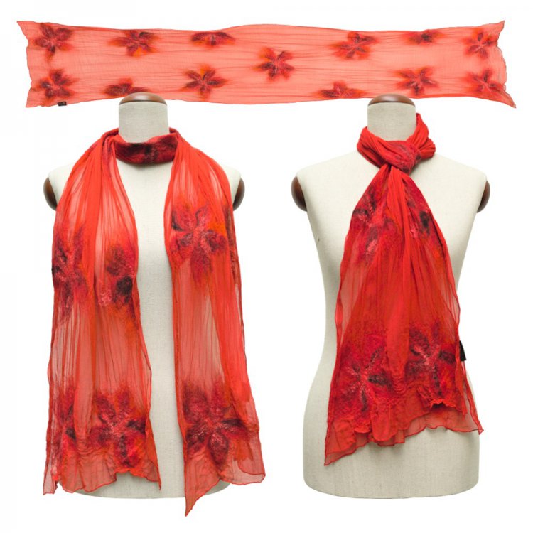 Silk Scarf Blossoms Passion Red - Click Image to Close