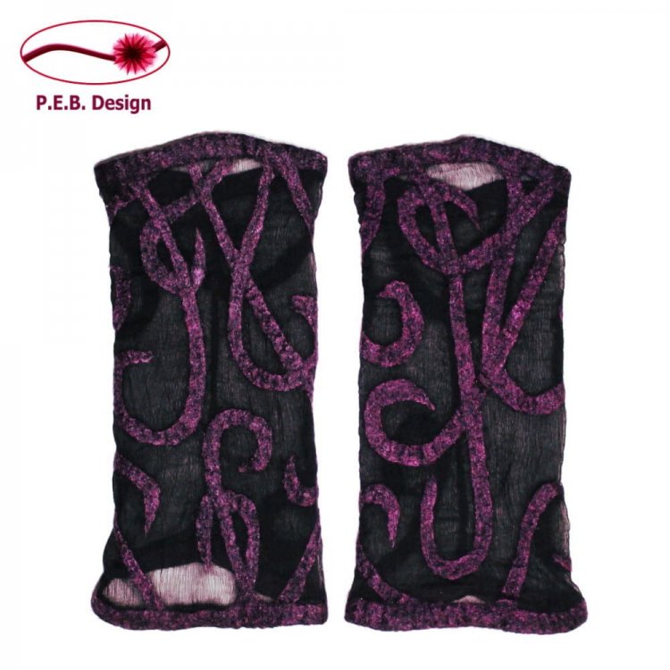 Silk Arm Warmers "Melody" Black-Purple - Click Image to Close