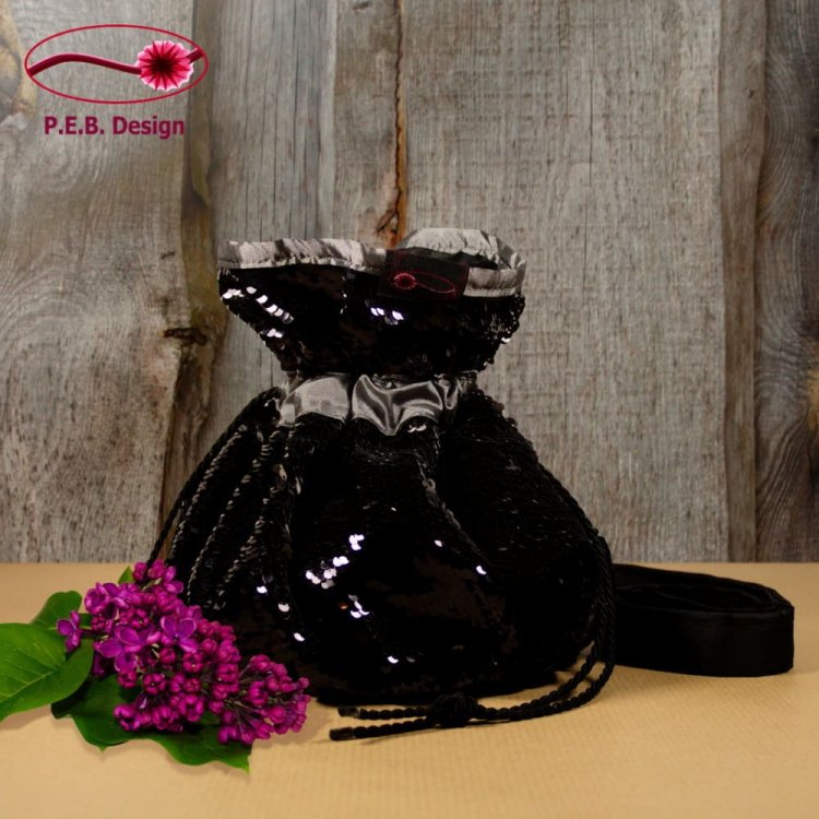 Pompadour Bag Reversible Sequins Black-Silver - Click Image to Close