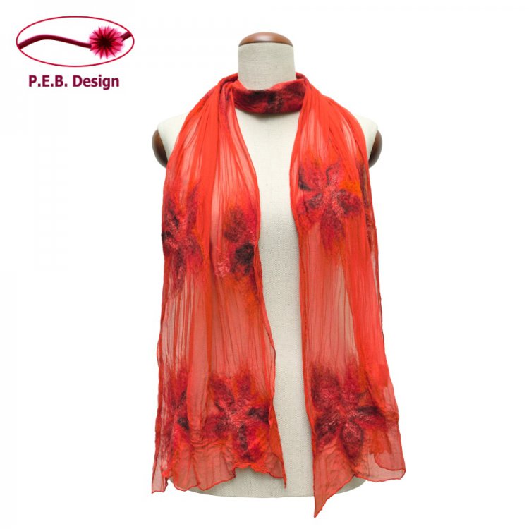 Silk Scarf Blossoms Passion Red - Click Image to Close