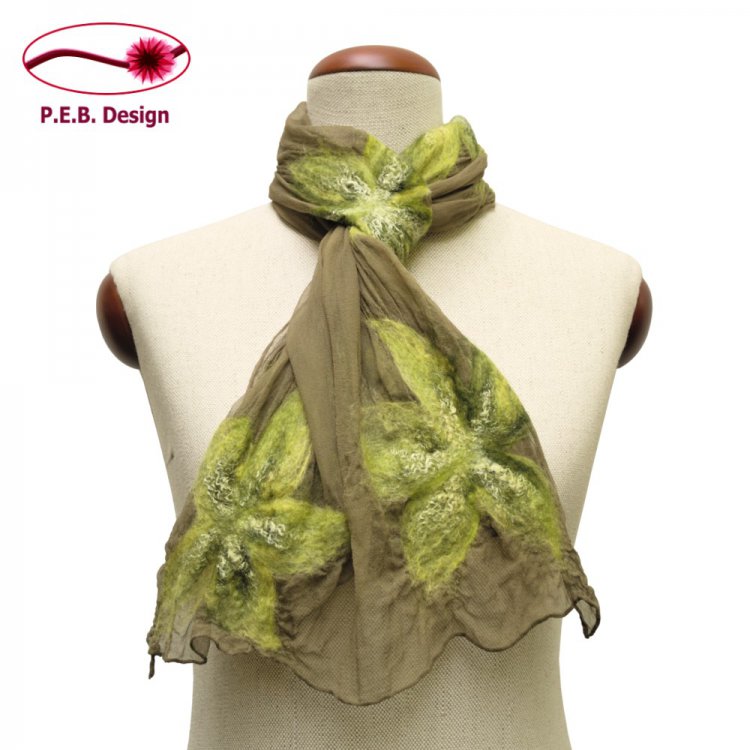 Silk Scarf Blossoms Moss Green - Click Image to Close