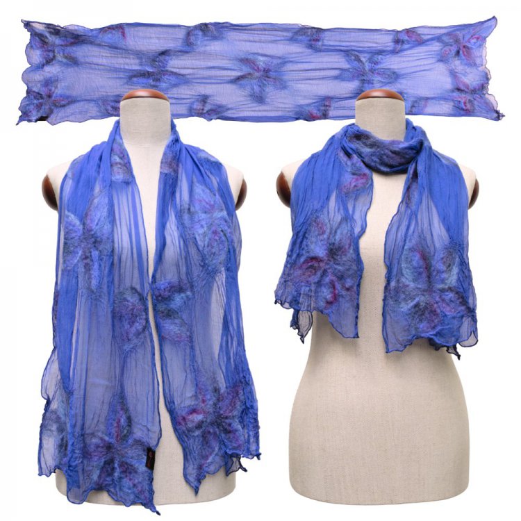 Silk Scarf Blossoms Plum-Blue - Click Image to Close