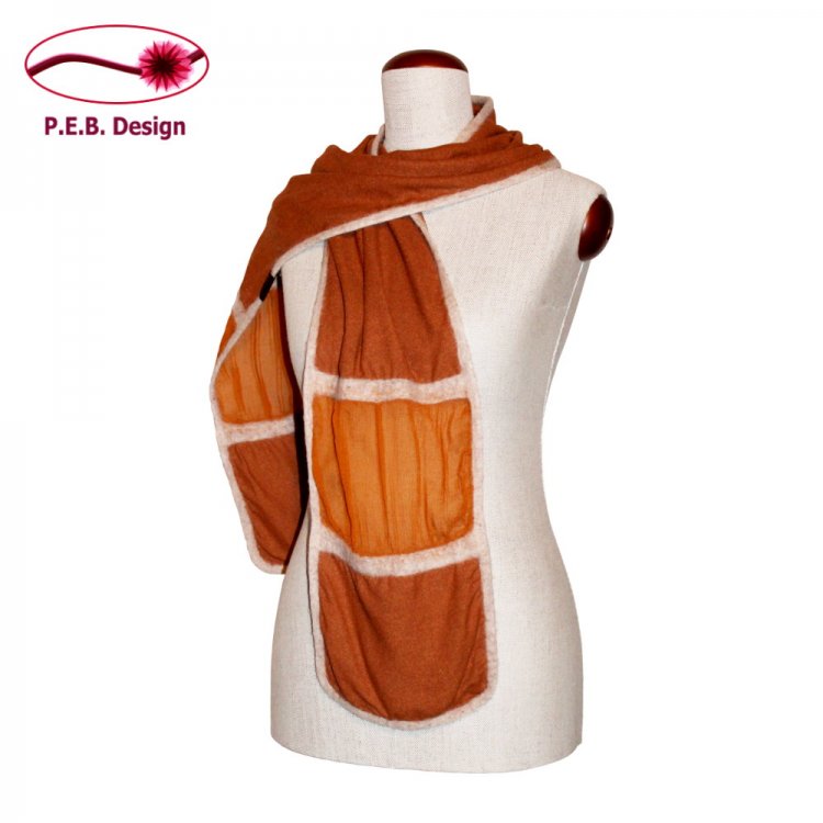 Silk Scarf Cognac-Cream - Click Image to Close