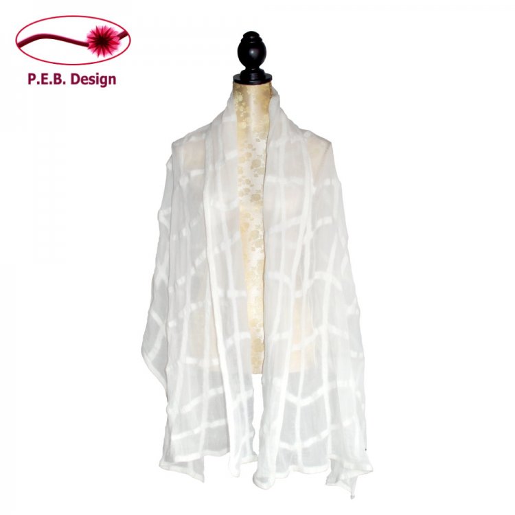 Silk Stole Wavy Grate Natural White - Click Image to Close