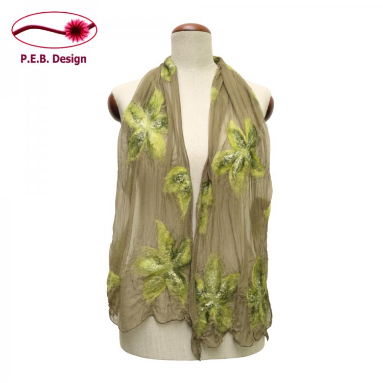 Silk Scarf Blossoms Moss Green - Click Image to Close