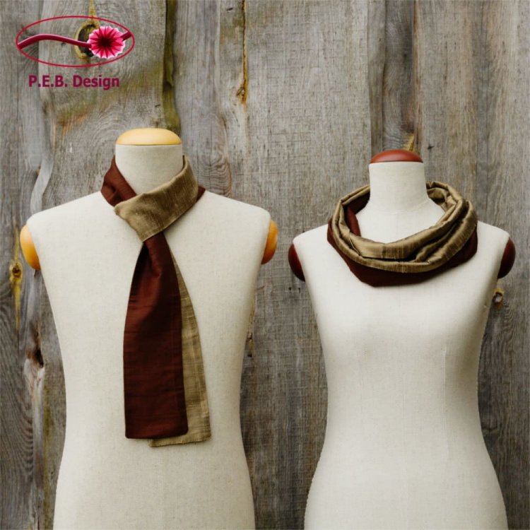 Silk Scarf Silk Loop Brown-Champagne - Click Image to Close