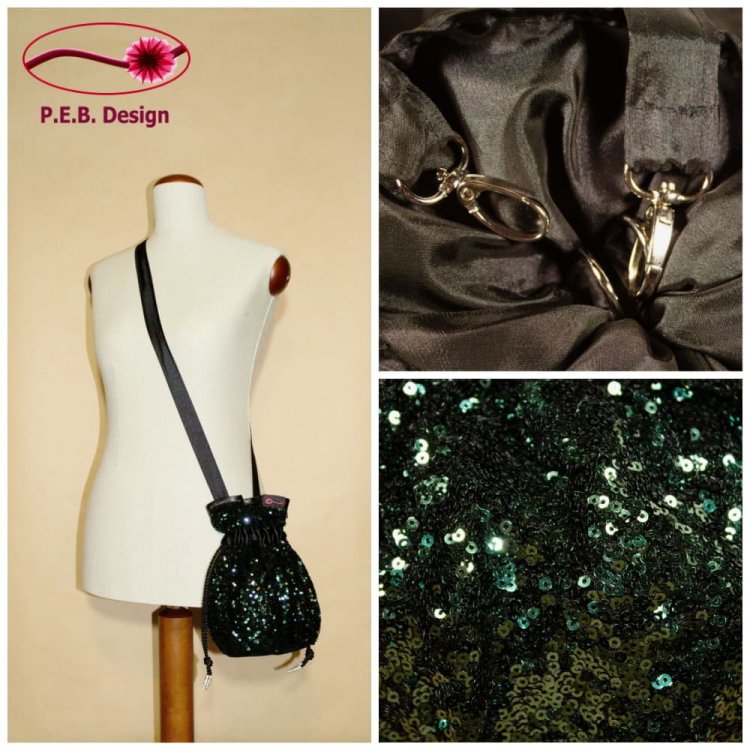 Pompadour Bag Sequins Dark Green - Click Image to Close