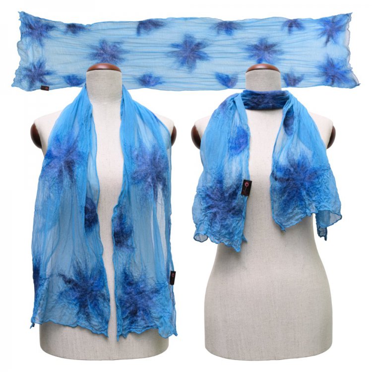 Silk Scarf Blossoms Light Blue - Click Image to Close