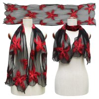 Silk Scarf Blossoms Black-Red