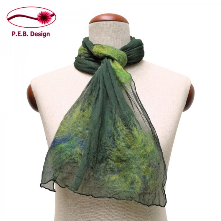 Silk Scarf Blossoms Pine Green - Click Image to Close