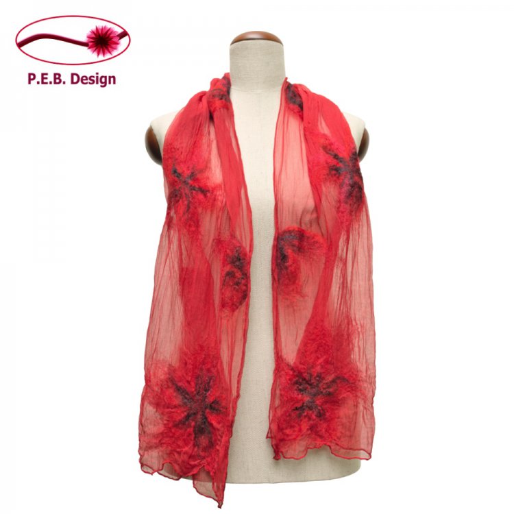 Silk Scarf Blossoms Red - Click Image to Close