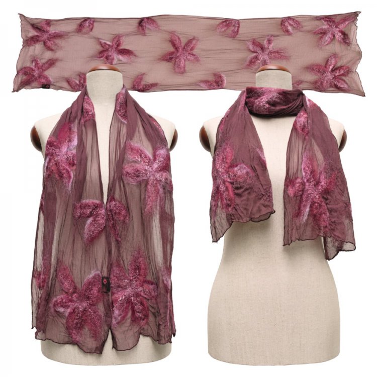 Silk Scarf Blossoms Bordeaux - Click Image to Close