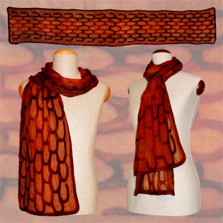 Silk Scarf Snake Skin Red-Brown - Click Image to Close