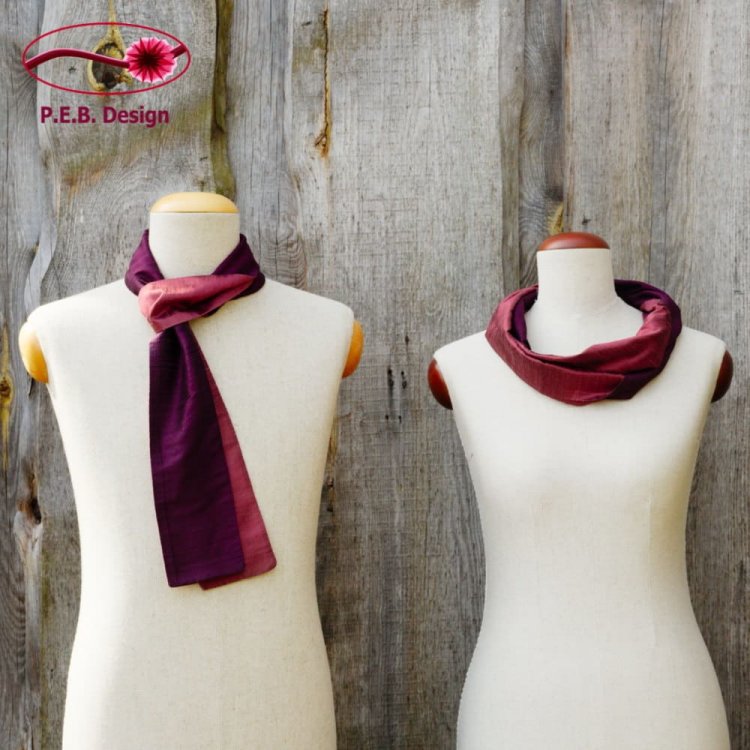 Silk Scarf Silk Loop Aubergine-Rose - Click Image to Close