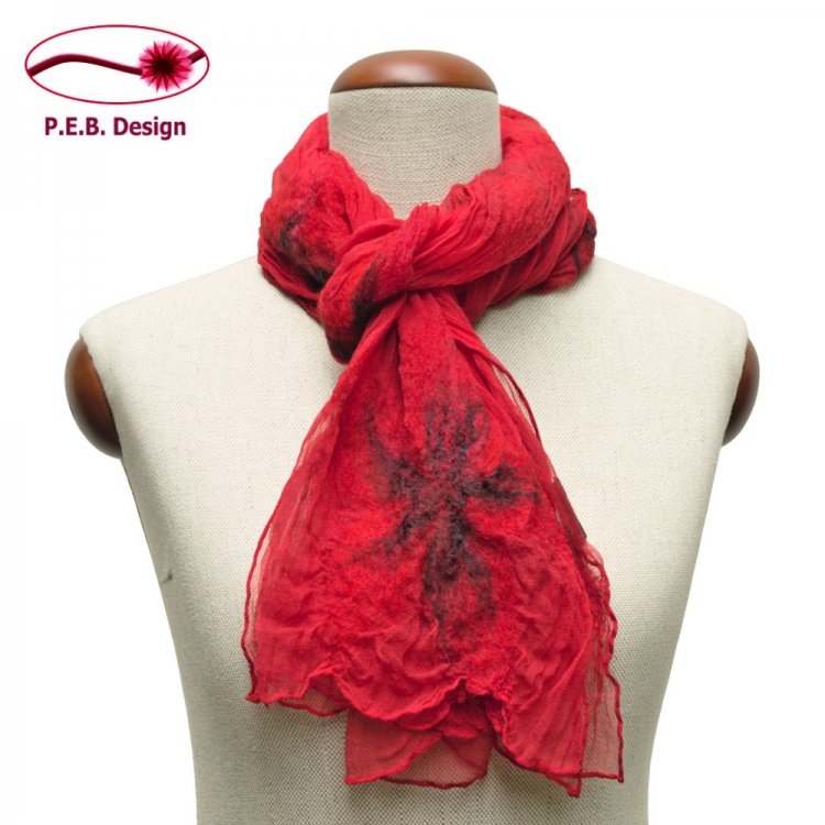 Silk Scarf Blossoms Red - Click Image to Close