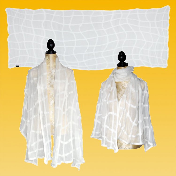 Silk Stole Wavy Grate Natural White - Click Image to Close
