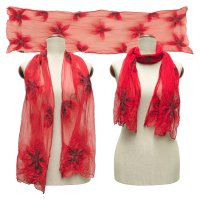 Silk Scarf Blossoms Red