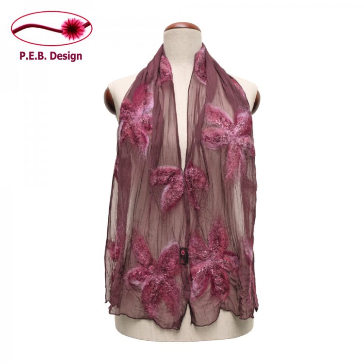 Silk Scarf Blossoms Bordeaux - Click Image to Close