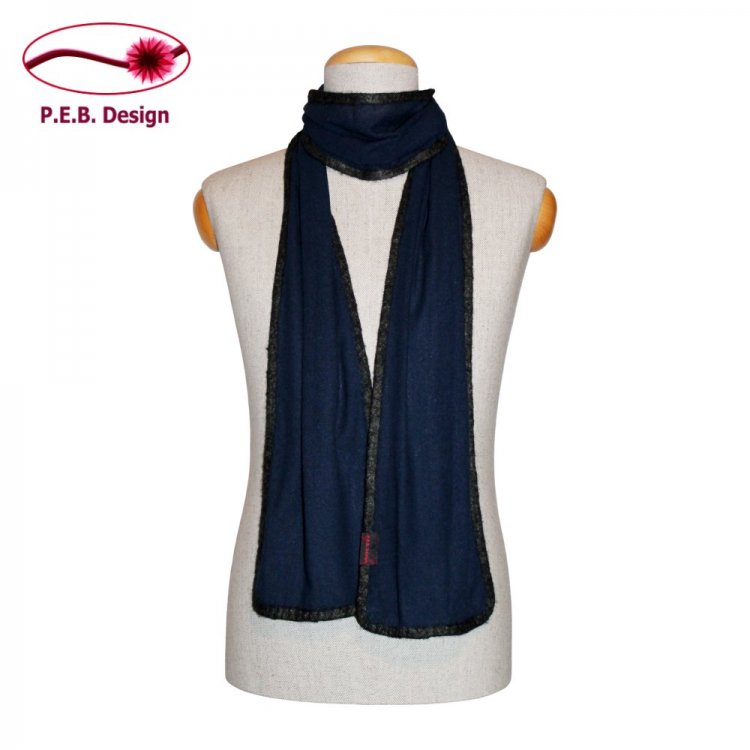 Silk Scarf Navy Blue-Dark Green - Click Image to Close