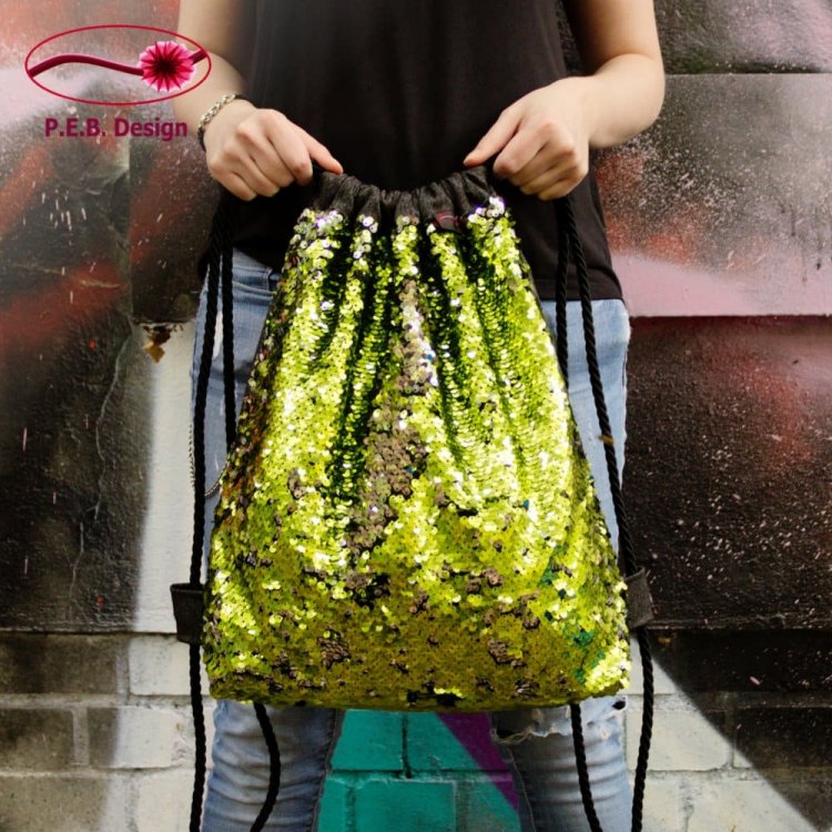 Backpack Reversible Sequins Yellow-Green - Click Image to Close