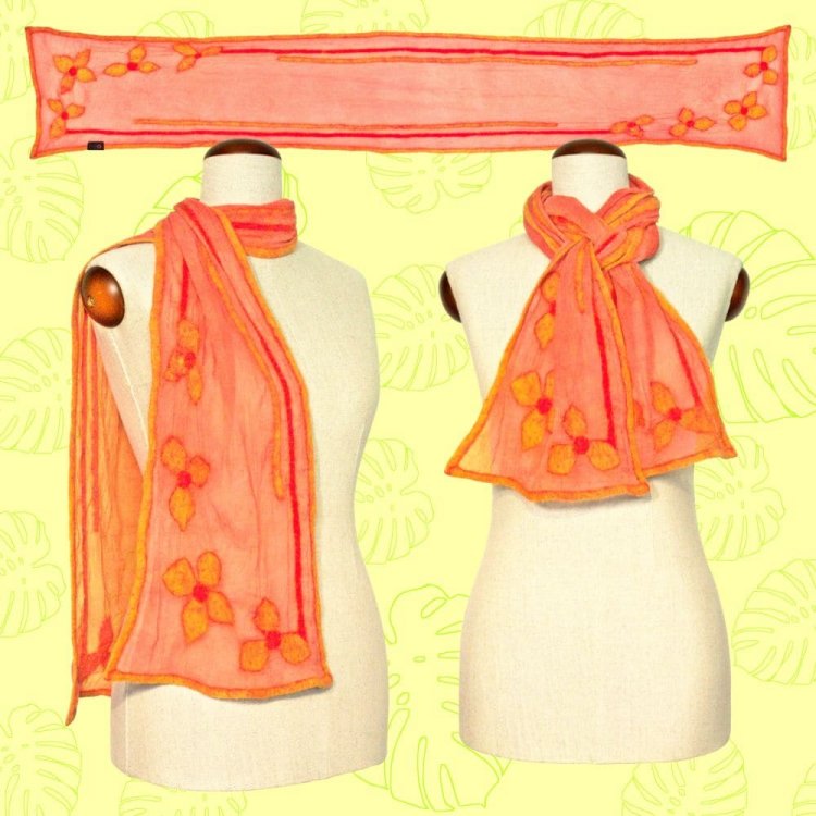 Set Silk Scarf & Silk Arm Warmers “Tiger Lily” - Click Image to Close