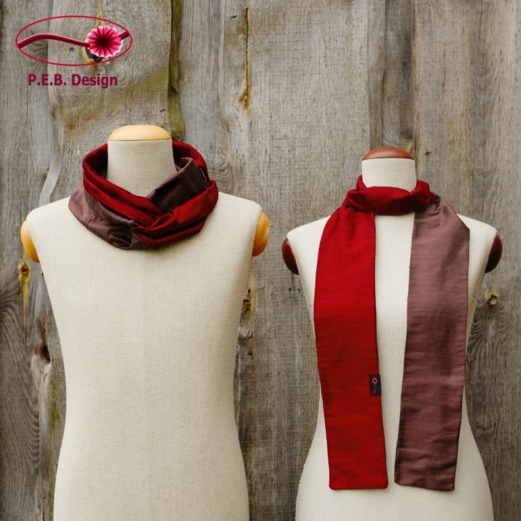 Silk Scarf Silk Loop Wine Red-Brown Violet - Click Image to Close