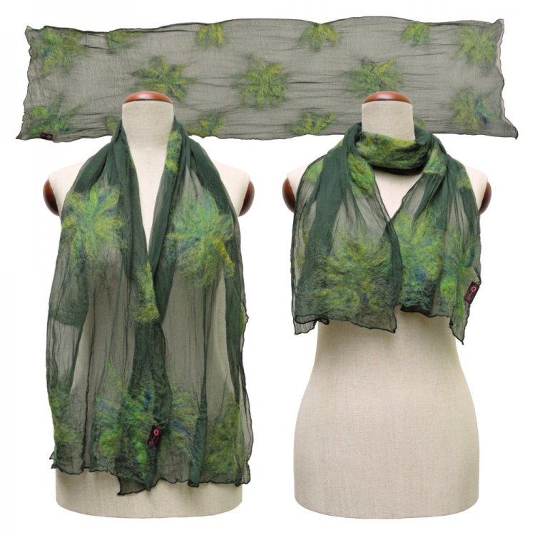 Silk Scarf Blossoms Pine Green - Click Image to Close