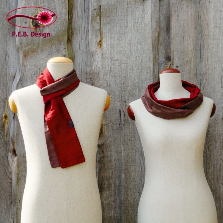 Silk Scarf Silk Loop Wine Red-Brown Violet - Click Image to Close