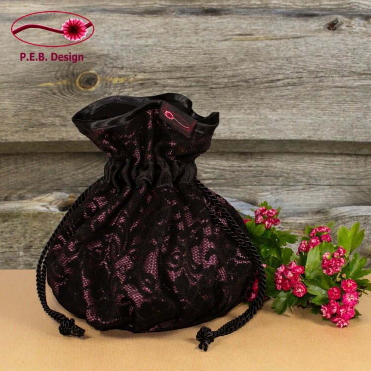 Pompadour Bag Lace Bordeaux-Black - Click Image to Close