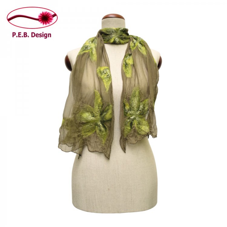Silk Scarf Blossoms Moss Green - Click Image to Close