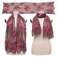 Silk Scarf Blossoms Bordeaux