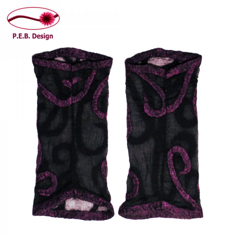 Silk Arm Warmers "Melody" Black-Purple - Click Image to Close