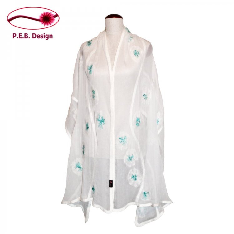 Silk Stole Flower Tendrils Natural White - Click Image to Close
