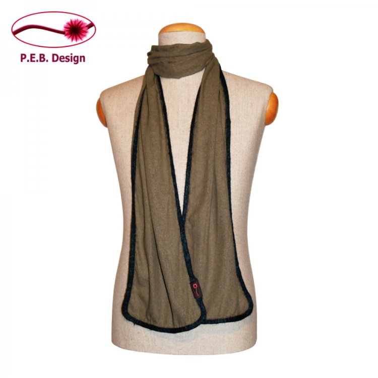Silk Scarf Olive Green-Petrol - Click Image to Close