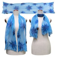 Silk Scarf Blossoms Light Blue