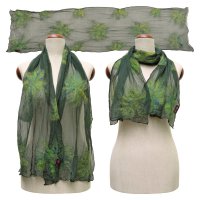 Silk Scarf Blossoms Pine Green