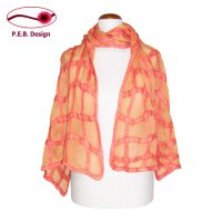 Silk Stole Wavy Grate Salmon-coloured